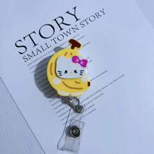 Sanrio 3pcs Sanrio Hello Kitty Cute Glitter Acrylic Nurse Teacher Badge Holder, Cartoon Fruit Badge Reel, Retractable ID Card Holder, Suitable For Teachers, Doctors, Nurses, Business Meetings, School Offices, Easter, Easter Gifts