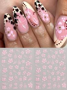 Hibiscus Flower 3D Nail Stickers Cherry Blossom Floral White/Black/Gold/Blue Florals Petal Nail Art Decals Sliders Manicure Nail Tips Decor,Y2K Star Adhesive Nail Art Supplies Decal For Women Nail Supplies DIY Manicure Decoration