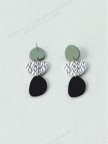 1 paire de boucles d'oreilles en acrylique avec texture céramique et motif de feuille, style européen et américain, pour jeunes filles