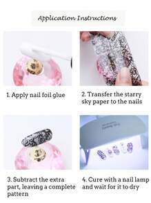 10 Folhas de Adesivos de Folha de Transferência de Unhas com Designs Florais em Aquarela Rosa e Roxo Gradiente, Papel Estrelado DIY Suprimentos para Manicure