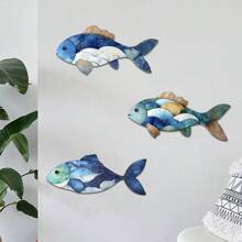 3pcs Mediterranean Fish Shaped Wall Decoration Wooden Wall Hanging Creative Wall Decoration