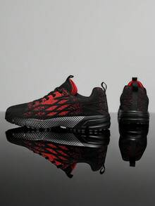 GNVA Men's Lace-Up Sports Shoes, Breathable Anti-Slip Running Sneakers, Versatile Casual Travel Shoes - Black and Red - View 4