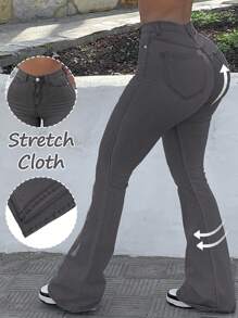 Jeans acampanados de mujer de unicolor, de cintura alta, de ajuste ceñido y elástico, versátiles y casuales