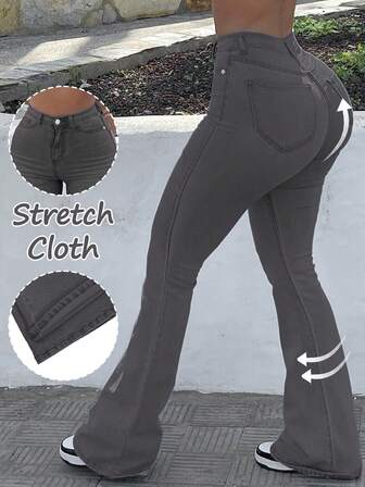 Y2K 女式喇叭牛仔裤，纯色高腰修身弹力牛仔裤，休闲百搭，适合返校、街头风、2000 年代风格、秋季穿搭、复古时尚、外出、圣诞节和情人节礼物、新年礼物。时尚休闲，是正式场合、休闲晚餐和音乐会的理想之选。