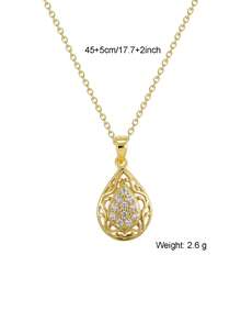 Artepollo 1pc 925 Silver Hypoallergenic Hollow Waterdrop Pendant Necklace With Brilliant Cubic Zirconias, Gift For Friends, Lovers, Birthday, Holiday - one-size - View 3