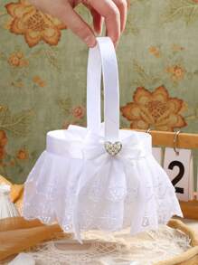 1 pieza Canasta grande para niña de las flores para bodas, canasta de boda de hadas, canasta de pétalos de marfil, confeti, dulces, suministros para fiestas, canasta de frutas, decoración del hogar, regalos, decoraciones de cumpleaños, decoraciones de fiesta, decoraciones de despedida de soltera, verano, playa, regreso a la escuela, suministros escolares, decoración de habitación