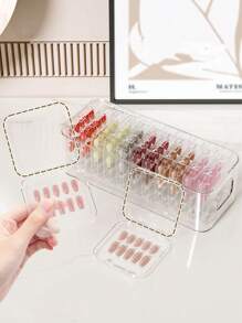 1 pieza/5 piezas Estuche con tapa para guardar esmaltes de uñas, caja apilable transparente a prueba de polvo para exhibir y almacenar arte de uñas, organizador de escritorio, Set de 10 cajas para uñas con 30 piezas de cinta adhesiva doble cara y 1 pieza de organizador
