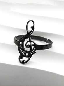 Anillo de dedo con forma de nota musical hueca para mujeres, de acero inoxidable color plata, con símbolo musical de teclas de piano, regalo de joyería estilo gótico