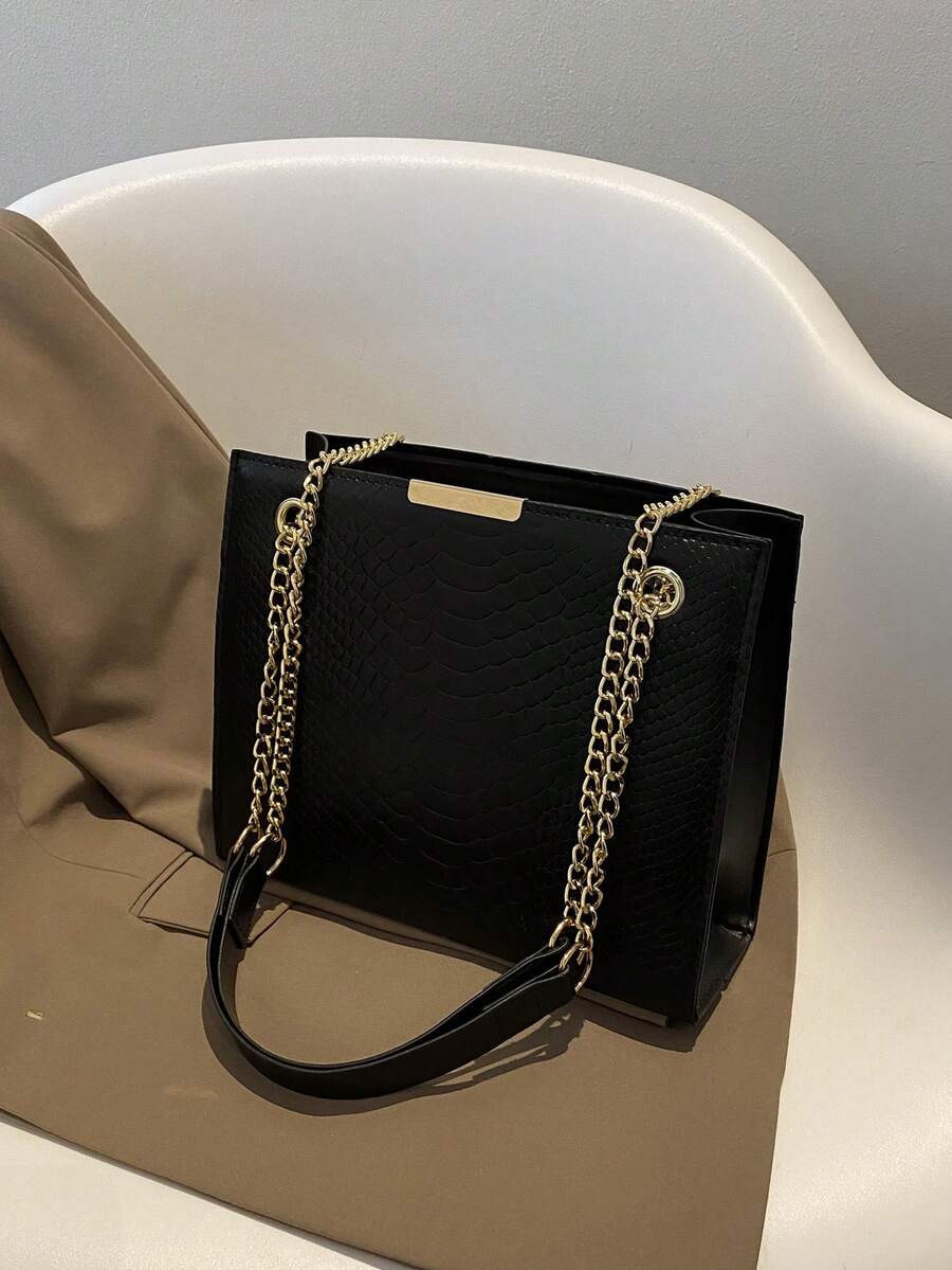 新款畅销鳄鱼纹单肩斜挎包 - 黑色 - 查看 1