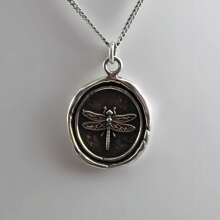 1 件蜻蜓项链，蜡封项链，送给她的礼物，自然精致项链，乡村风格珠宝项链，乡村风格珠宝 - 復古銀色 - 查看 1
