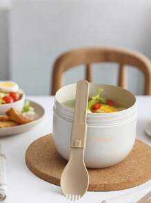 800ml/600ml- Wheat Fiber Soup Cup - Stainless Steel & PP Dual Inner Pot, Portable Microwave Lunch Boxes, Soup Bowls, Flasks To Take To The School Office As Food Storage Containers,Ergonomic Cylindrical Design With Arc Base, Nutritious Breakfast Soup Cup,Soy Milk, Porridge, Oatmeal, Milk, Suitable For Work, School, Bento Box, Gift,Simple Style (Send Fork)Graduation Season, Vacation,Back To School