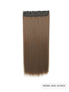 接发，长直发夹式接发合成接发耐高温，5 夹柔软厚实女士假发适合日常佩戴（浅棕色） - Light Brown - 查看 11