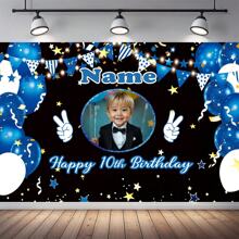 1pc Customized Photo, Name, Age Birthday Party Banner, Polyester Material, Happy Party Pattern Photo Backdrop, Personalized Happy Birthday Banner, Suitable For Cake Table, Home, Outdoor Yard Decoration Supplies