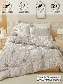 3pcs Elegant Simple Gray Fuxue Flower Microfiber Duvet Cover Set, Suitable For All Seasons - Grey - View 2