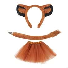 1 Set Lion Costume Including: Lion Ear Headband, Lion Tail, Nose, Bow Tie, Skirt, Gloves, Hair Hoop, Hair Scrunchie, Headband - Multicolor - View 3