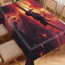 1 pieza Mantel con diseño de arte de avión con tema de guerra, adecuado para decoración y colección de escritorio, mantel rectangular, lavable a máquina, mantel de estilo retro para picnic, camping, boda, fiesta de cumpleaños, restaurante, decoración del hogar, decoración navideña