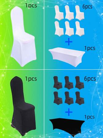 1pc/5pcs High Elastic Wedding Chair Cover + Tablecloth Set, Universal Full-Cover Solid Color Chair Cover/Tablecloth, Made Of Polyester + Spandex, Scratch Resistant, Durable, Suitable For Home, Outdoor, Garden Decor, Applicable Scenarios: Wedding, Hotel, Restaurant, Party, Picnic, Easter, Ramadan Decoration, Wedding Season, Graduation Season