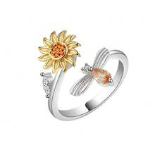 1pc Adjustable Female Butterfly Open Ring,Bee And Little Daisy, Swivel Adjustable, Suitable For Daily Appointments, Female Finger Ring Anti-Stress Wedding Jewelry