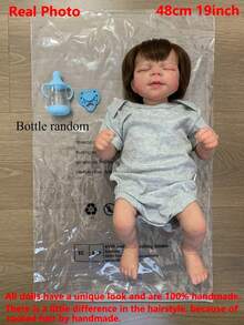 Muñeca realista de 48cm con piel 3D pintada a mano y vena vascular, 19 pulgadas de vinilo suave recién nacido Bebe Arte Lindo Navidad Juguete Regalo de cumpleaños (Algunas partes al azar, incluyendo chupete, biberón, pañal y ropa) - Gris - Ver 2