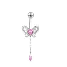 1pc Stainless Steel Belly Button Ring, Hypoallergenic Cute Pink CZ Heart Clasp, Belly Button Piercing Jewelry For Women - Multicolor - View 6