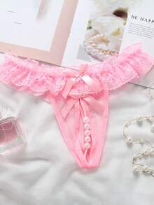 1pc Sexy Lingerie Lace Open Crotch Thong Massage Bead Sexy Underwear Women Feel Transparent Hot No-Take T Pants Sexy Lingerie Accessories,Halloween,Christmas,Valentine's Day,For Dates,Party,Date