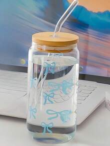 1 个粉色水瓶，带吸管盖，可重复使用，罐形玻璃杯，适用于冰咖啡、啤酒、果汁、牛奶，非常适合家庭、办公室和餐厅使用、家庭聚餐、生日派对、房间装饰、家居装饰、送给女性、母亲、祖母、家庭成员、情人节、生日、圣诞节、节日、感恩节、毕业典礼、伴娘和婚礼等的礼物