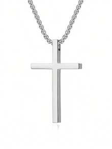 1pc/3pcs Simple Fashion Cross Necklace, Glossy Cross Necklace, Sweater Necklace, Gold And Silver Black Necklace, Hip Hop, Suitable For Men's Daily Life, Gifts For Men, Birthday Gift, Anniversary Gift, Punk Style, Necklace For Weddings, Celebrations And Parties, Musty, Office Outfits, Accessories, Casual Accessories - Multicolor - View 9