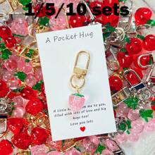 1/5/10pcs Cute Fruit Design Pocket Hug Card Gift Set, Apple/Strawberry/Cherry Shaped Keychain Charm, Backpack Decor, Wedding Party Favors, Encouragement Tokens, Home Decorations, Gifts For Family, Friends, Wedding Guests, Special Birthday, Wedding, Valentine's Day, Graduation, Back To School