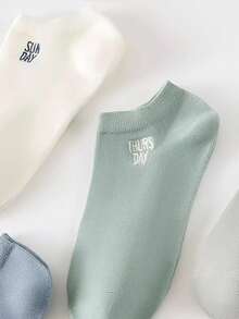 7 Pairs Fashionable Letter & Week Pattern Unisex Ankle Socks, Thin & Comfortable Summer Socks - Multicolor - View 6