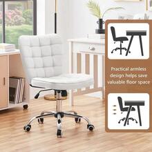 Arml Desk Task Chair Midback Office Chair Faux Leather Computer Chair With Adjustable Seat Height Metal Base And Rolling Wheels For Home Office White - White - View 5