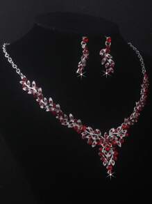 Hochwertiges Braut-Accessoire-Set für Frauen - Halskette, Ohrringe, Brautschmuck für Hochzeit, Bankett, Party, lila, blaues, rotes Halskette- und Ohrringe-Set