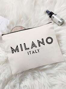 Printed With Letters MILANO Multi Functional Canvas Bag, Makeup Bag - Lightweight And Odorless Polyester Travel Wash Bag,Portable Makeup Bag, Perfect Travel Organizer For Cosmetics And Stationery, Canvas Bag,Fashionable Multifunctional Makeup Bag, Mother Makeup Bag, Travel Essentials, Dormitory Supplies, Bathroom Storage, Jewelry Storage, Lip Oil And Cosmetics Storage Bag School Supplies Pouch Make Up Bag Holiday Essentials,Mother's Day Gift