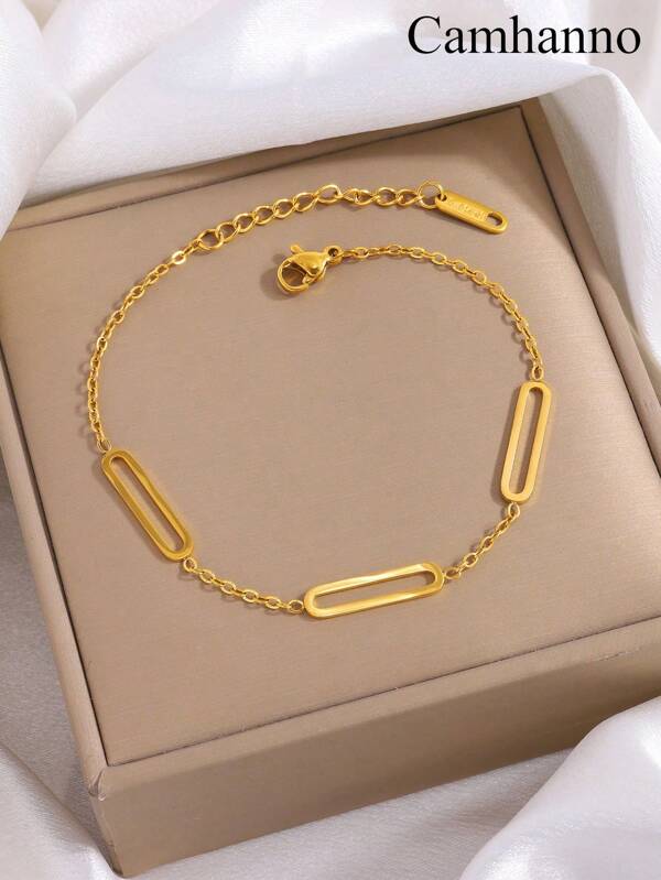 1 قطعة من أساور الفولاذ المقاوم للصدأ البيضاوية الثلاثية المبتكرة والبسيطة، للنساء للارتداء اليومي، لا تبهت