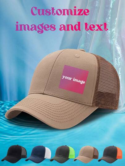 1pc Unisex Personalized Image & Text Breathable Mesh Baseball Cap, Trucker Hat, Durable High Quality, Suitable For Everyday Wear, All Season, Spring/Summer
