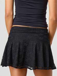 Lace Mini Skirts For Women Flowy Skirt Y2k Layered Asymmetrical Short Skirt Pleated Ruffle Short Skirts Fairy Half Slip Skirt - màu đen - Xem 7