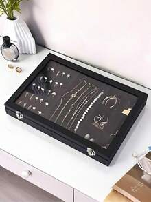 4/1pc 3-In-1 Necklace Jewelry Storage Box With Transparent Cover, Earring Accessory Packaging Box, Jewelry Display Dust-Proof Box With Glass Lid, Ring Box, Earring Jewelry Tray, Minimalist Velvet Ring Box With Clear Cover - 3 In 1 Storage Box - View 13