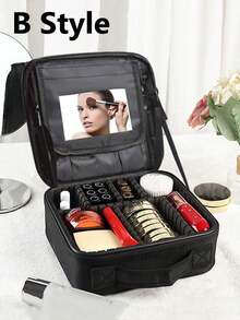 Bolsa de maquillaje con espejo, estuche de cosméticos de viaje con caja y luz, organizador portátil de artista para maquillaje con divisores ajustables, organizador de brochas de maquillaje, impermeable, de PU, adecuado para regalos de cumpleaños o festividades de chicas, damas, maestras, madres, novias - Multicolor - Ver 8