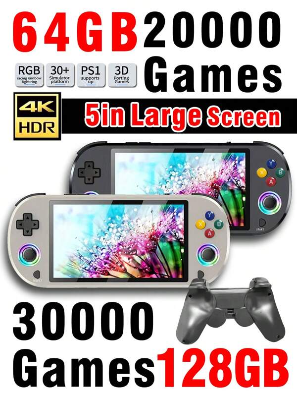 1 set draagbare spelcomputers met 30.000 klassieke games en 30 simulators zoals PS1/GBA HD 5-inch scherm ondersteunt draadloze bediening voor twee spelers Nostalgische retro-stijl met lichte draagbare arcade-joystick voor mannen en echtgenoten Verjaardagscadeaus voor de feestdagen