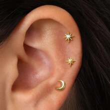 Conjunto de 3 piezas de aretes de acero inoxidable color oro con circonita para mujeres, pendientes de cartílago, helix y trago para perforación corporal