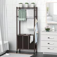 Hodonas 3Section Laundry Sorter With Hanging Bar Rolling Hamper Cart Basket Organizer Hanging Rack Lockable Wheels And Removable Bags For Clothes Storage Espro - Espresso - View 7