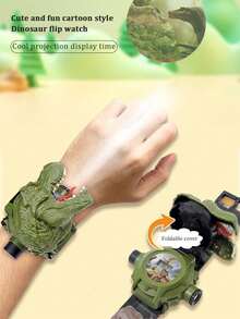 儿童电子手表，可爱恐龙卡通电子手表，青少年手表，投影翻转多功能手表，恐龙手表，电子手表
