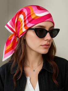 1件春夏沙滩配饰新品 70厘米方形真丝围巾，柠檬印花方巾，适合沙滩、旅行和日常穿着 - 彩色 - 查看 4