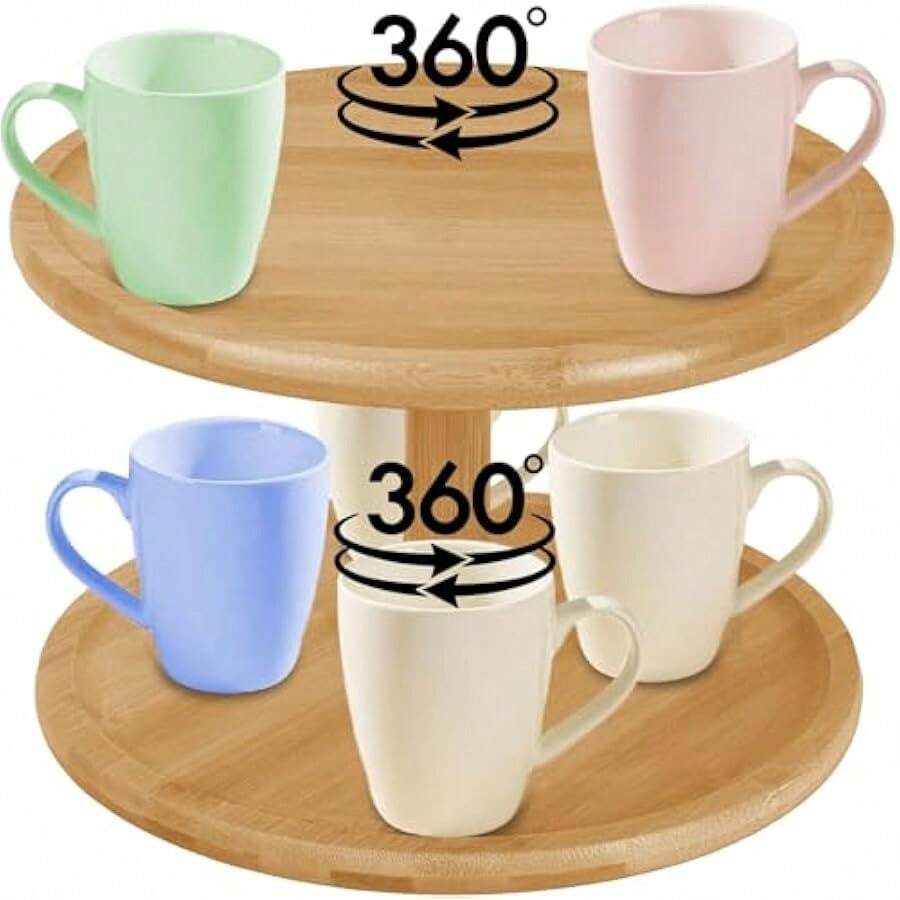 2Tier Lazy Susan Organizer Bamboo Wooden Lazy Susan 360 Double Rotating Turntable For Cabinet And Dining Table - bamboo - View 1