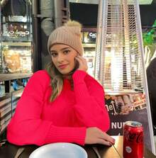 Women's Cold Weather Blouse Turtleneck Knitted Sweater - Coral Pink - View 2