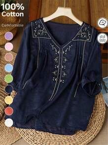 Women's Vintage Embroidered Loose Boho Blouse, Spring/Summer Casual Tops