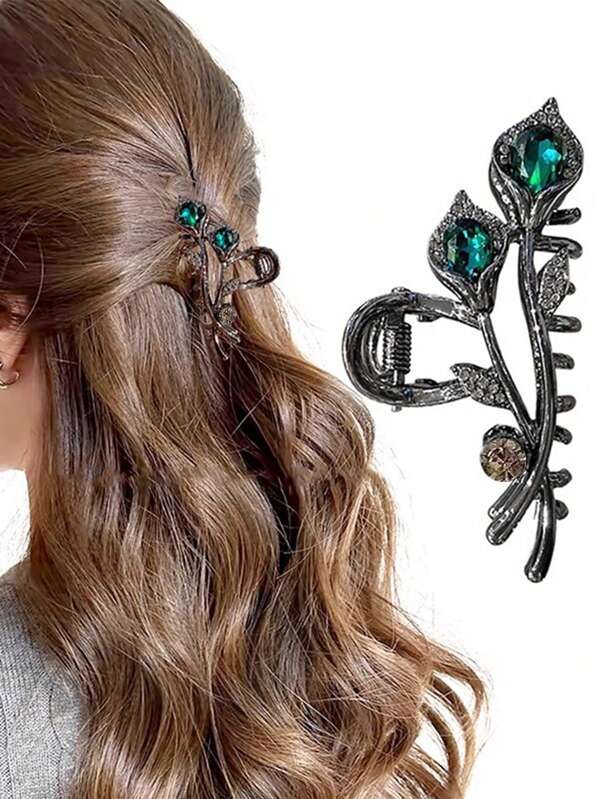 1pc Women Gun-Color Gem Hollow Mini Hair Clip, Elegant Retro Style For Daily Wear, Bun Shaping Hair Accessories, Spring/Summer Beauty Claw Clips Casual Hair Claw