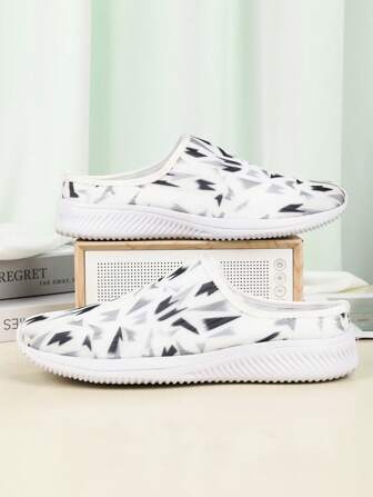 Men's Colorful Geometric Print Breathable Mesh Slip-On Casual Athletic Sandals, High Elastic Mesh Breathable Comfortable Low-Top Fashion Athletic Slides