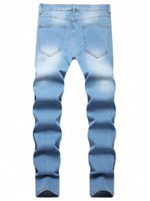 1pc Men Skinny Distressed Denim Jeans, Elastic Breathable Casual Cargo Pants With Pockets, Solid Color Suitable For Urban Walking, Family Outdoor Activities, All Season