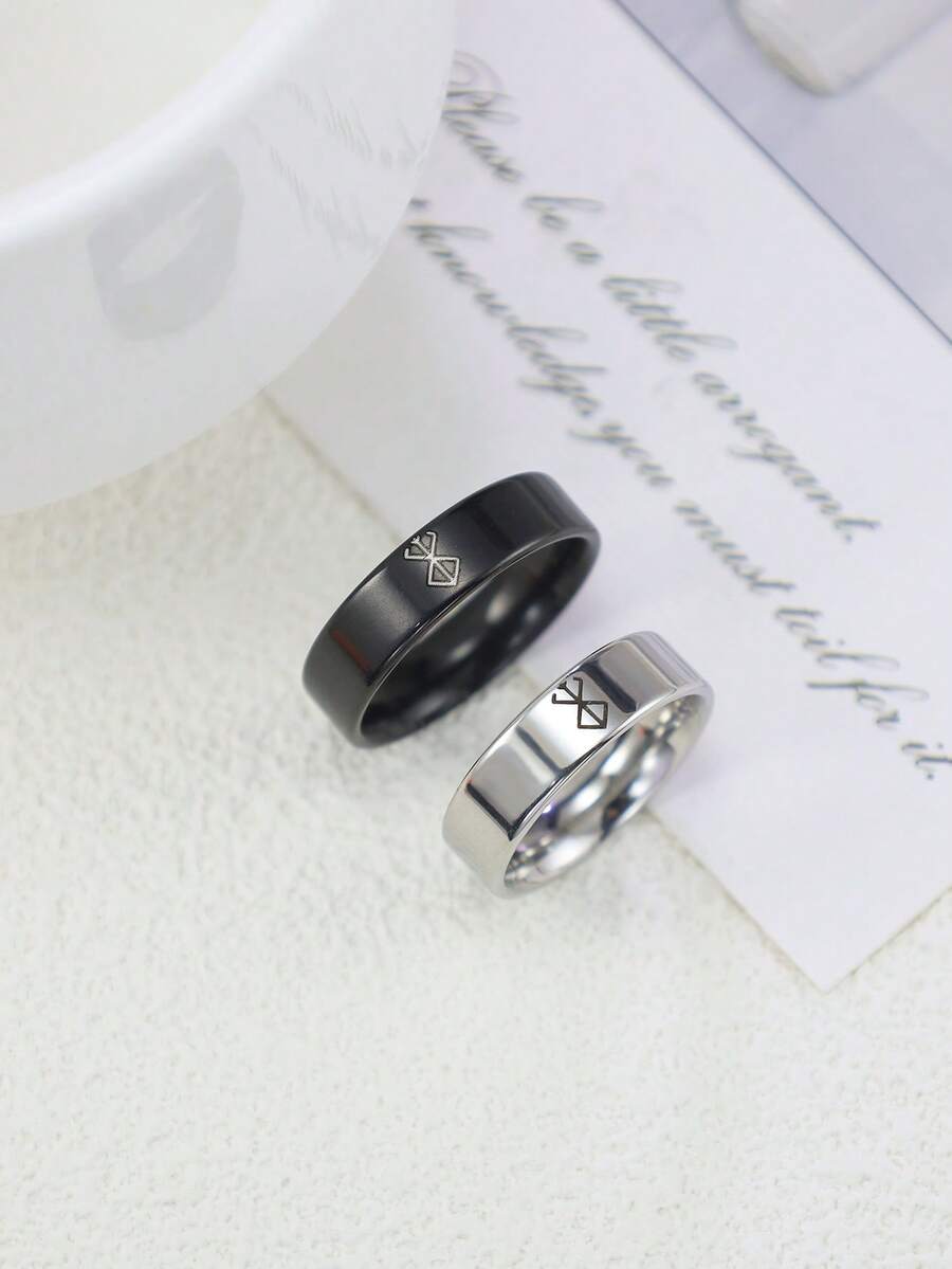 1pc Stainless Steel Minimalist Geometric Pattern Cartoon Logo Personalized Ring - Ring - View 1