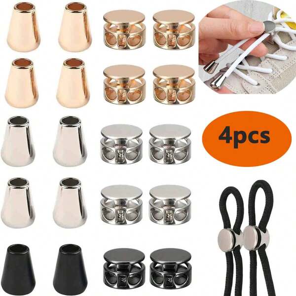 4 piezas Hebillas ajustables de resorte de metal con bloqueo, sujetador de doble orificio de 3,5 mm, cierre sin cordones para zapatos deportivos/mochilas/cordones de prendas DIY decoraciones